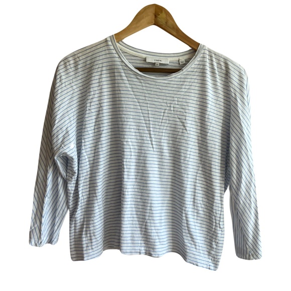 Vince Blue & White Pencil Stripe Dolman Sleeve Crewneck Cotton Top XS - Picture 2 of 9